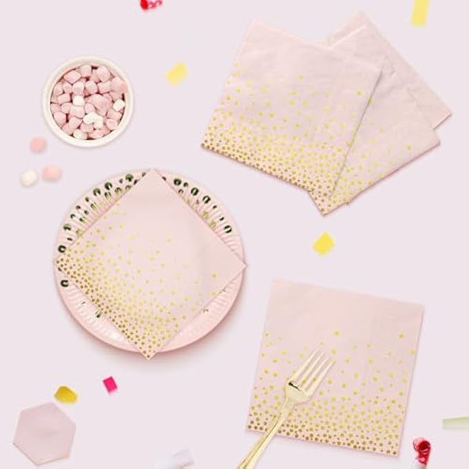 NAPKINS PINK GOLD PACK OF 50 POLKA DOTS WITH GOLD FOIL PARTY NAPKINS 3-PLY PAPER SERVING COCKTAIL NAPKINS 33 X 33 CM PAPER NAPKINS - Image 4